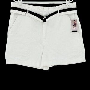 Sofia Vergara Jeans Women's Linen Blend High Rise Belted White Shorts Size 16 NW